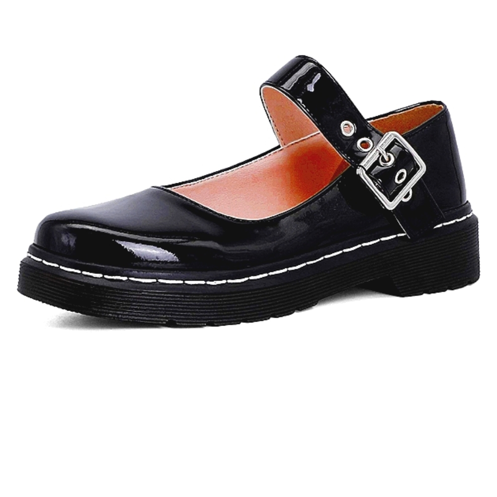Mary Jane Black Chunky platform Lolita Patent Leather Buckle Strap Size 8 1/2